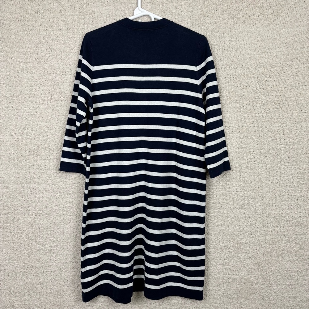 J. McLaughlin Dress Women M Navy White Stripe Merilee 3/4 Sleeve Mock Neck Swing - Picture 8 of 14